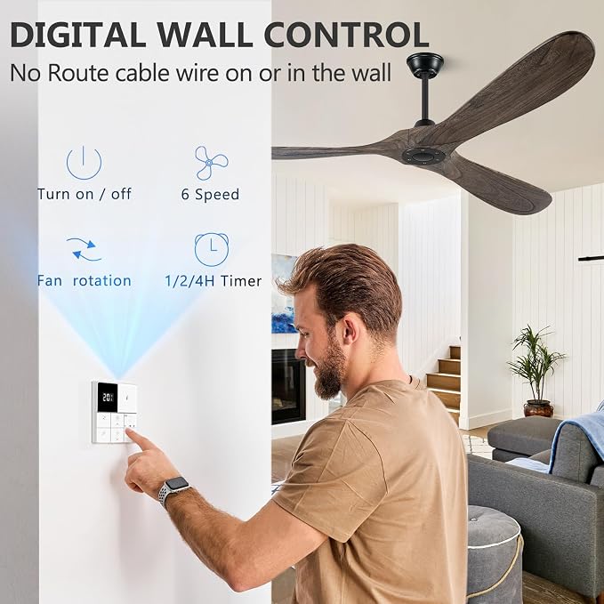 Eliora 72" Ceiling Fans Without Lights, Wood Ceiling Fan no Light with Remote, Large Outdoor Ceiling Fan for Patio, Porch, Bedroom, 6 Speed, Quiet DC Motor, ETL Listed-Deep Brown