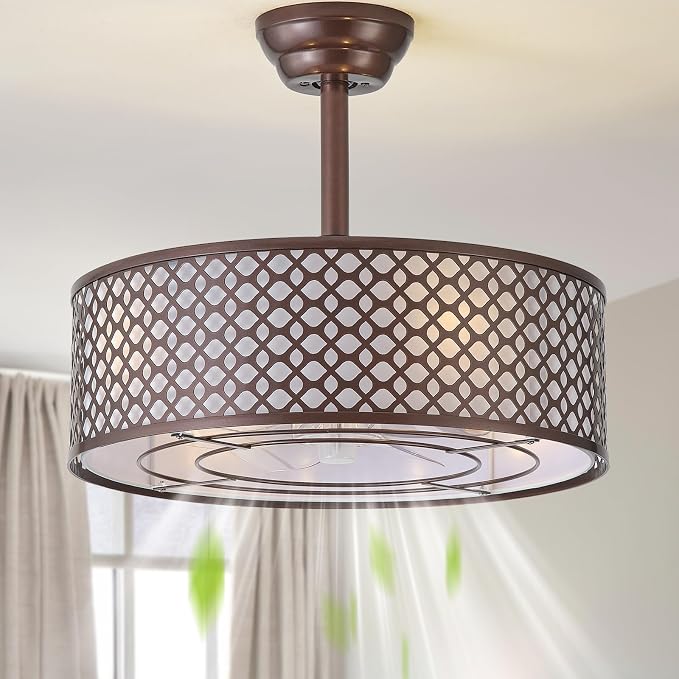 Brown Fandelier Ceiling Fan with Light, 20" Caged Boho Ceiling Fans with Lights and Remote, Mid Century with 6 Speeds for Bedroom, Living Room, Nursery