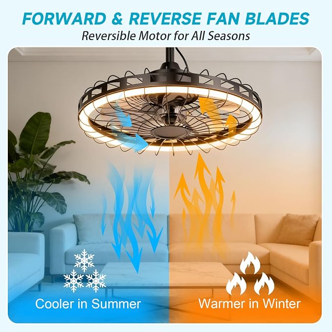 20" IP65 Waterproof Outdoor Ceiling Fan with Light, Plug-in Caged Design, 3CCT Dimmable & 6-Speed Adjustment for Patio Porch Pergola