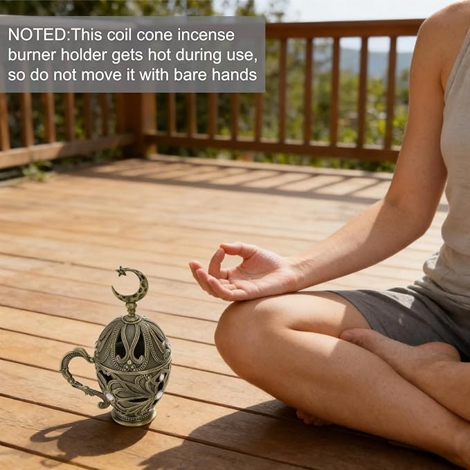 Frankincense Resin Incense Burner, Metal Charcoal Incense Censer with Handle, Vintage Bakhoor Herb Burner, Cone Coil Holder for Yoga Spa Aromatherapy Meditation, Decor for Home Office, Bronze