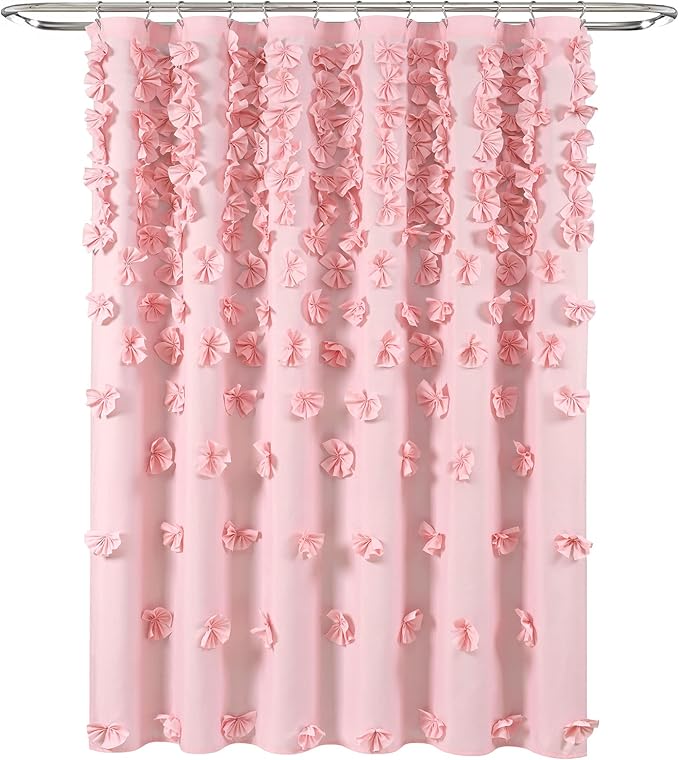 Lush Decor Riley Shower Curtain, 72" W x 72" L, Pink - Bathroom Curtain - Coquette Decor - Bow Shower Curtains - Cottage Core - Fabric Shower Curtains