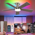 42" RGB Ceiling Fan with Light, App & Remote Controlled Flush Mount Ceiling Fan, Music Sync Lighting, 6-Speed Quiet Reversible DC Motor, 4CCT Dimmable for Bedroom Living Room, Brush Nickel