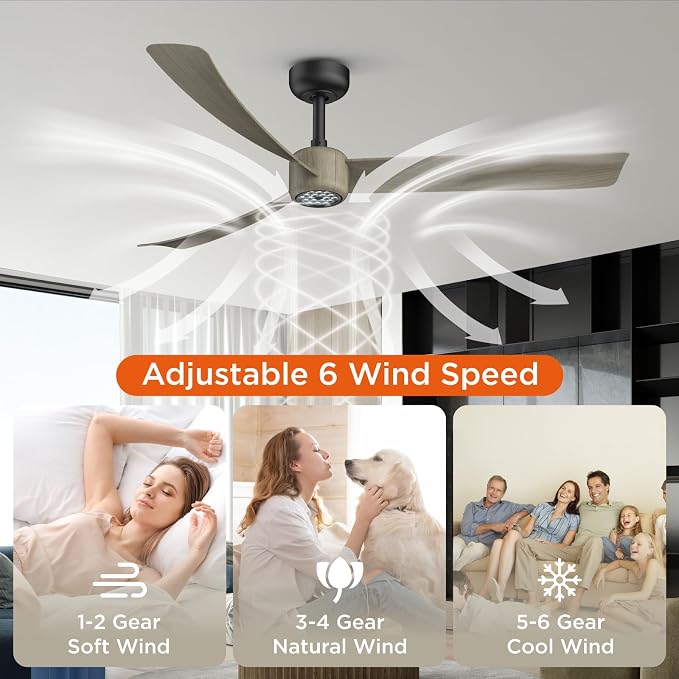 TALOYA 52 Inch Ceiling Fans with Lights Led Remote Control Flush Mount Low Profile for Living Room Bedroom Outdoor Patio,DC Motor,Reversible,Dimmable,Buzzer ON/Off,3 Blades,Black Walnut