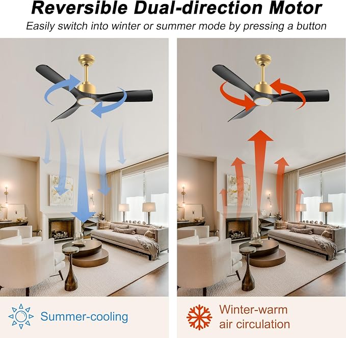 OFANTOP 52 Inch Modern Black Gold Smart Ceiling Fan with Light and Remote | High CFM Quiet DC Motor, 3-Color Dimmable Ceiling Fan Light, Reversible Motor, Timer, for Bedroom Living Room Dining Room