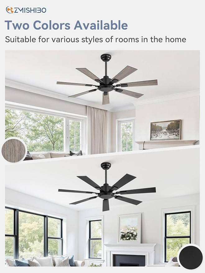 ZMISHIBO 52“ Ceiling Fans No Light with Remote, Black Modern Ceiling Fan Without Light, Quiet Reversible DC Motor, 6 Speeds, 7 Blades Indoor/Outdoor Ceiling Fan for Living Room Bedroom Patio Garage