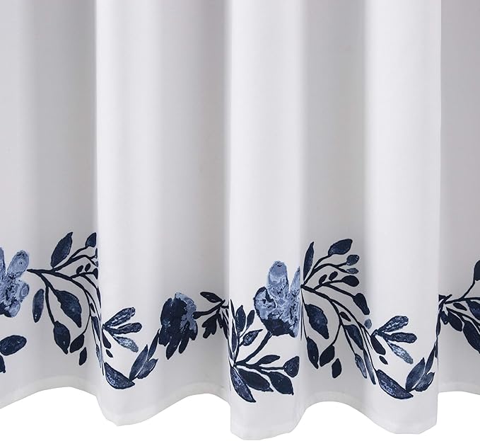 Lush Decor Tanisha Shower Curtain, 72" W x 72" L, Navy & White - Navy Blue Flower Vine Print - Beautiful & Elegant Floral Shower Curtain - Modern Farmhouse, Cottage & French Country Bathroom Decor