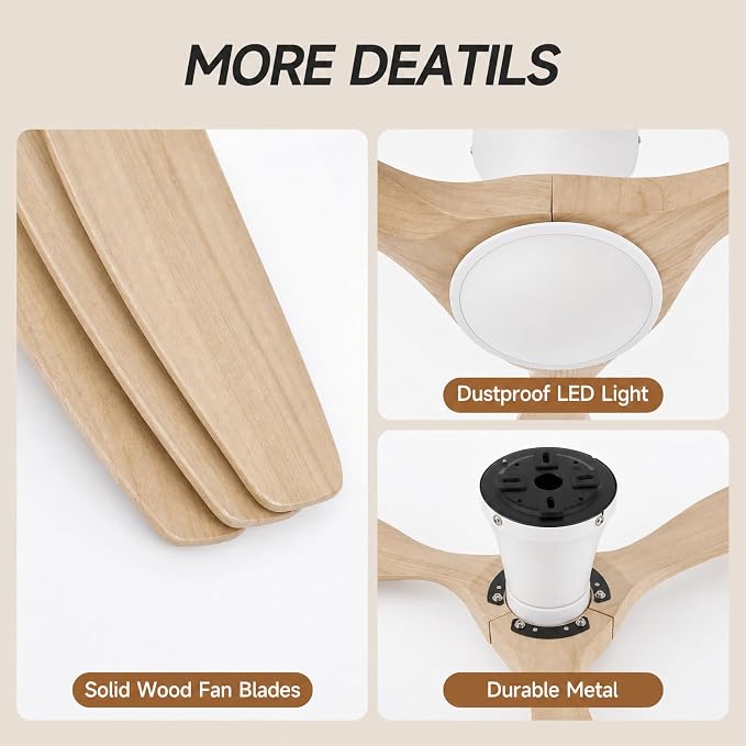 Skylike 42" Flush Mount Wood Ceiling Fan with Lights, 3 Blade Low Profile Farmhouse Ceiling Fan with Remote Control,Quiet Indoor/Outdoor Light Walnut Ceiling Fan for Patio,Gazebo, Balcony, Living Room