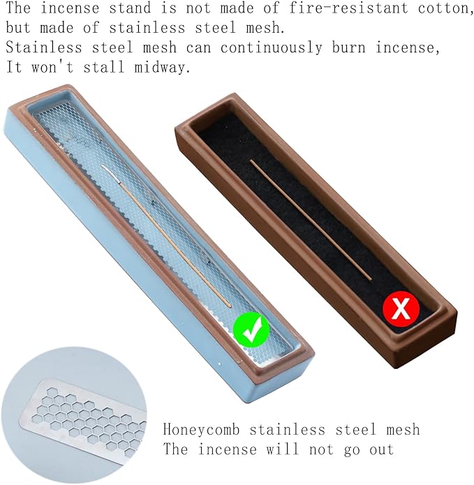 CEREMONY Incense Holder for Sticks, Ceramic Insence-Stick Holder Ash Catcher, Incense Holder Timkburner for Meditation Yoga Spa Room Incense Holder (Mesh-Blue)