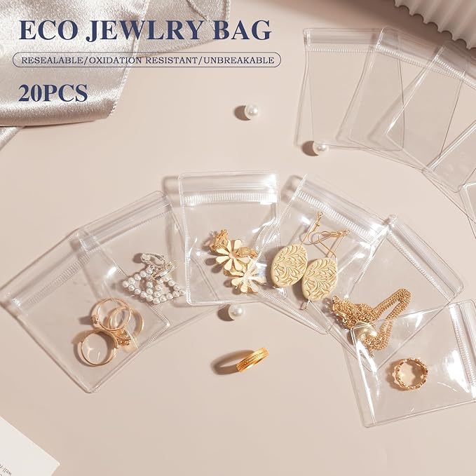 HOMEHIVE Travel Jewelry Bags, 20Pcs Clear Travel Jewelry Organizer, Portable Anti Tarnish Jewelry Storage Pouch Bag Gift for Women Girl, 20Pcs Clear Bags