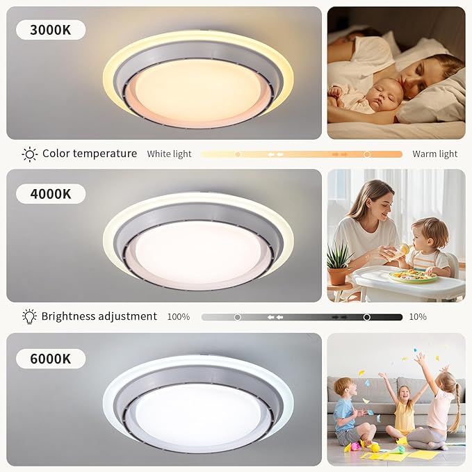 AHAWILL Low Profile Ceiling Fan with Light,19.29in Bladeless Ceiling Fan with Remote Control,Enclosed Flush Mount Fandelier,6 Wind Speed,Dimmable LED Lights,White,for Bedroom Dining Room