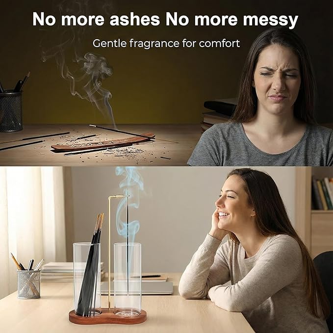 Incense Holder, 2 in 1 Glass Incense Holder for Sticks, Anti-Ash Incense Burner with Ash Catcher and Incense Storage for Yoga Meditation Spa Home Decor