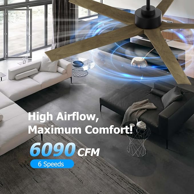 60 Inch Ceiling Fan with Lights, Outdoor Wood Silent Ceiling Fans, Modern High CFM Farmhouse Ceiling Fans, Quiet Reversible DC Motor, 5 Blades 6 Speed for Bedroom Living Room Exterior Patios