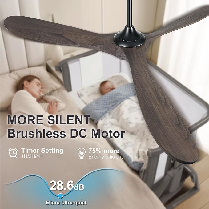Eliora 72 Inch Ceiling Fans with Lights, Wood Outdoor Ceiling Fan for Patio and Remote Control Rustic Propeller Large Ceiling Fans with Light Farmhouse Indoor Quiet High cfm, Deep Brown