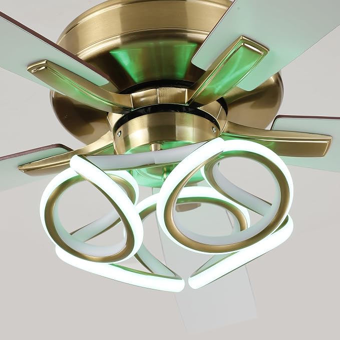 52 Inch Gold Ceiling Fans with Lights and Remote/APP, RGB Color Changing LED Lighting Ceiling Fan, Modern Indoor Luxury White and Gold Ceiling Fan for Living Room, Bedroom, 3CCT, 6 Speeds