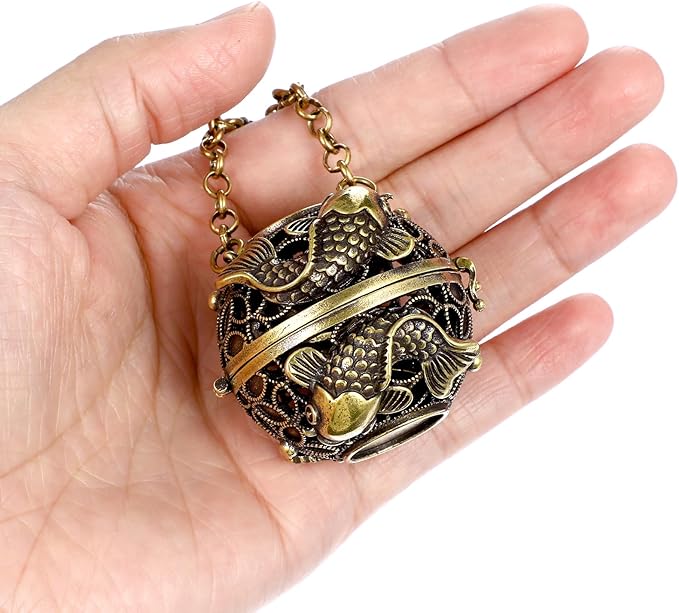 GANAZONO Copper Aromatherapy Ball Incense Burner Hollow Design with Hanging Chain for Home Fragrance Meditation and Room Purifying 4.5X4.5X4.6 Inch