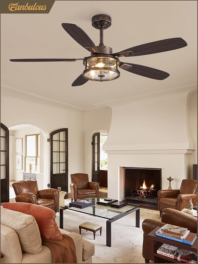 Fanbulous 52 inch Caged Ceiling Fans with Lights and Remote, Easy Install | Farmhouse Ceiling Fan with Energy Saving DC Motor, Timer Function, Vintage Ceiling Fans Noise under 35 dB for Bedroom
