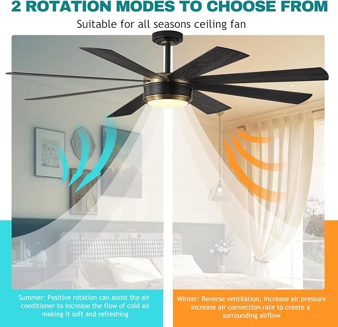 SHOWDI Ceiling Fans with Lights and Remote, Black Gold 60 in | 2 Blade Color, Metal Material, App Remote Control, Timer, Reversible, 3CCT, Dimmable for Bedroom, Living room, Indoor
