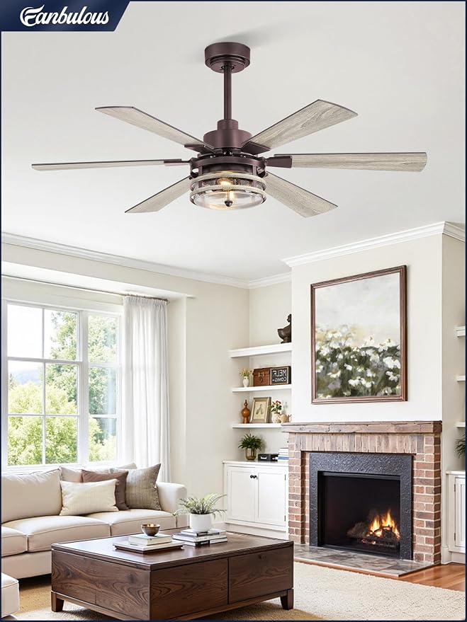 Fanbulous 48 Inch Farmhouse Ceiling Fan with Light & Remote,Oil Bronze | Powerful 6-speed reversible DC motor, Industrial 6 dual-finish blades. Ideal for living room, bedroom, patio, garage.