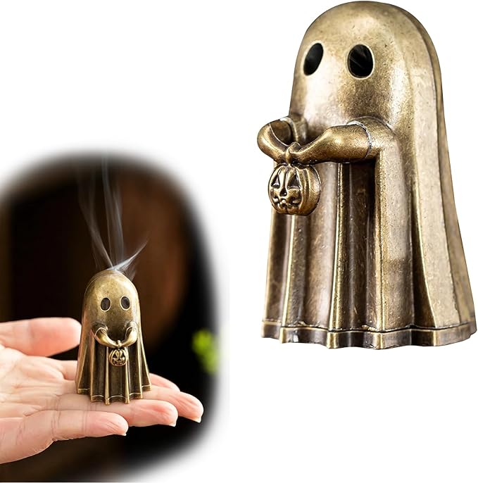 Cute Ghost Incense Holder,Halloween Incense Cone Burner Ornaments,for Yoga Spa Meditation, Incense Smokers and Decoration,Carrying Pumpkin Model,1 Piece.