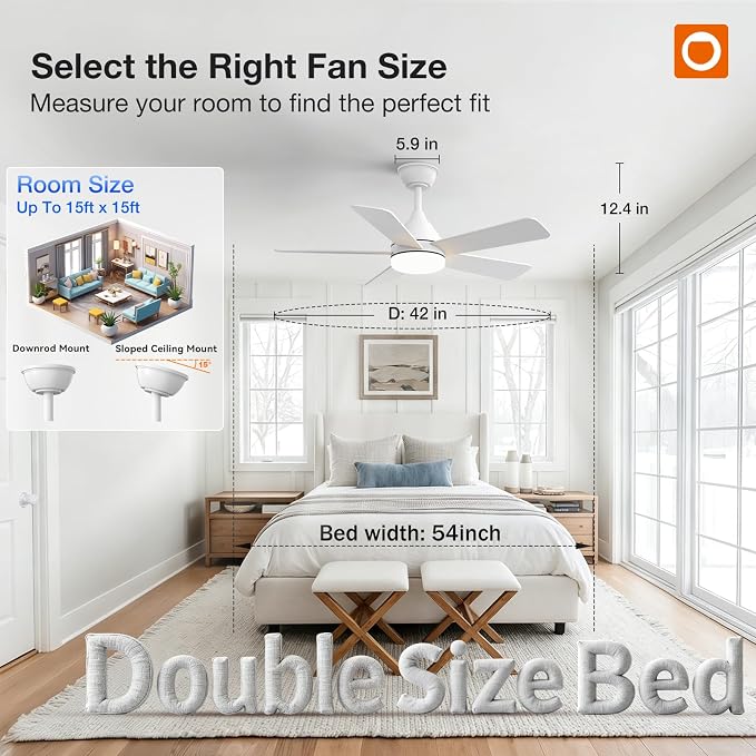 addlon Ceiling Fans with Lights, 42 inch White Ceiling fan with Light and Remote Control, Reversible, 3CCT, Dimmable, Noiseless, Small Ceiling Fan for Bedroom, Farmhouse, Indoor/Outdoor Use
