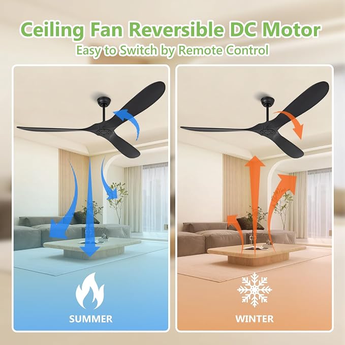 72 Inch Solid Wood Ceiling Fans Without Lights,Propeller Outdoor Ceiling Fans Without Lights with Wall Switch and Remote,Quiet DC Motor,3 Blades Ceiling Fan for Patios,Large Ceiling Fan