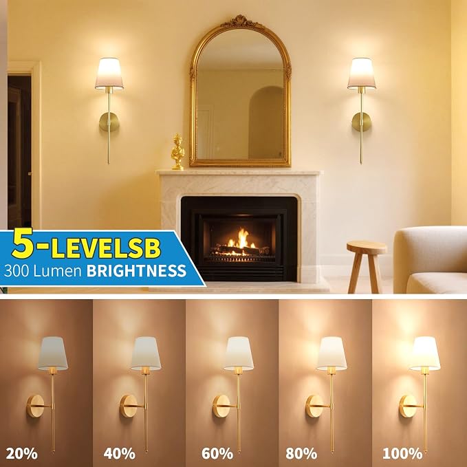 Battery Operated Wall Sconce Set of 2, Gold Rechargeable Wireless Wall Lights with Remote - Dimmable RGB LED Bulbs, 13 Color Options, Cordless Wall Lamps for Bedroom, Living Room, Hallway Decor