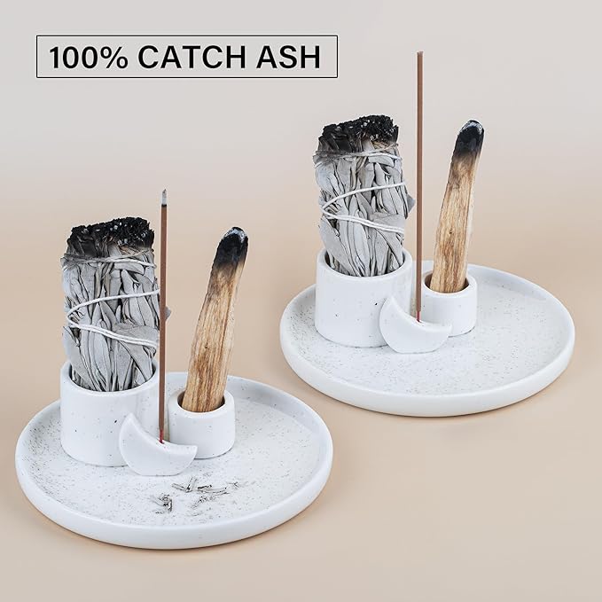 ZenBless Incense Burner, Palo Santo Sage Candle Holder for Burning, Incense Holder for Sticks, Ceramic Ash Catcher Tray for Meditation Yoga Room Home Decor Spritual Gifts(White)