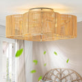 20" Boho Ceiling Fan with Light, Rattan Caged Flush Mount Ceiling Fan with Light Remote Control, Enclosed with 6 Speeds for Bedroom, Living Room, Foyer, Nursery