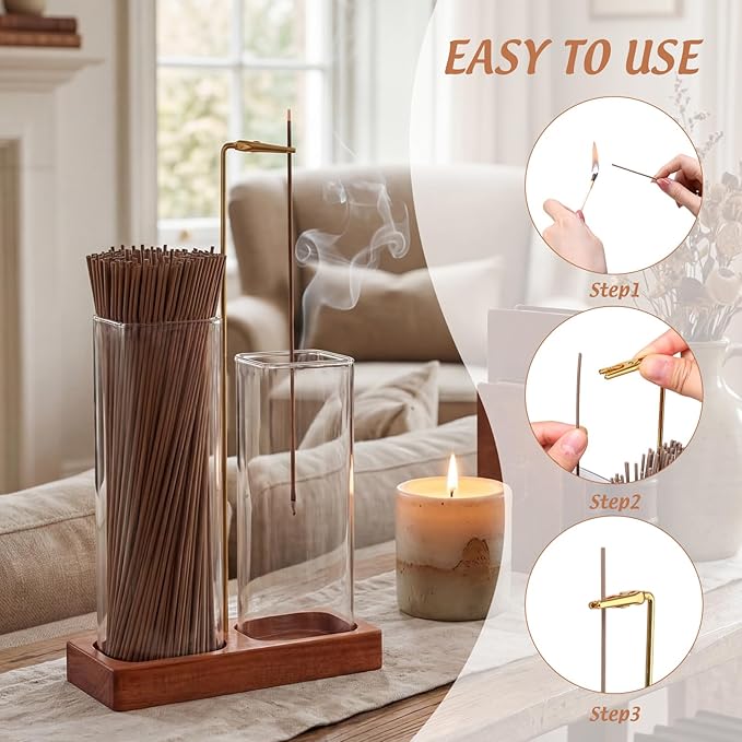 Hushee 2 in 1 Incense Burner Holder with Storage, Mess Free Incense Stick Holder with Removable Glass Ash Catcher, No Ash Flying for Yoga, Meditation, Spa & Home Decor ()