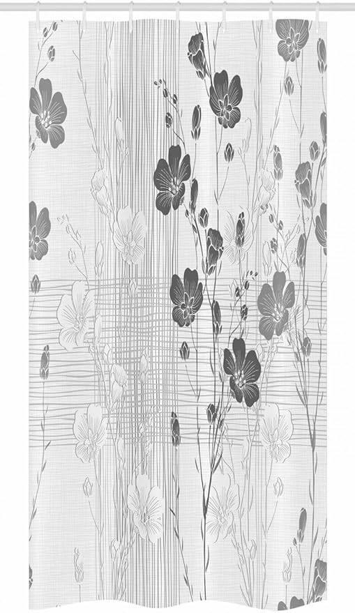 Ambesonne Flower Stall Shower Curtain, Blooming Buds and Hibiscus Flowers Simple Striped Crossed Pattern Print, Fabric Bathroom Decor Set with Hooks, 36" W x 72" L, Ivory Grey