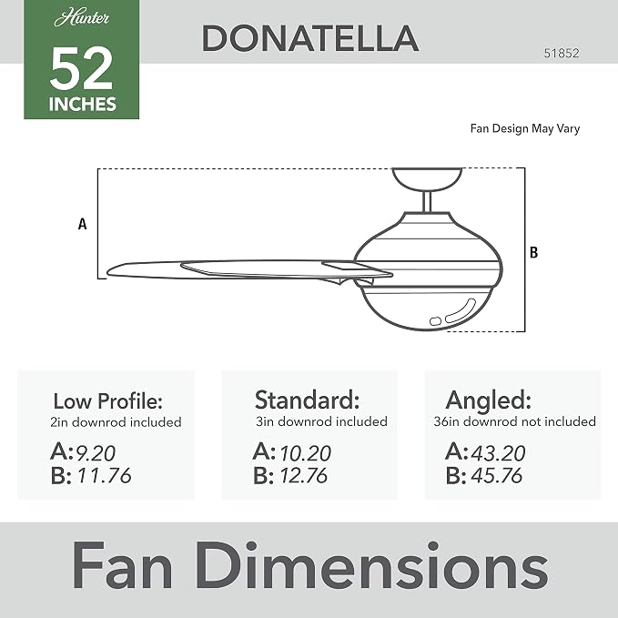 Hunter Donatella, Indoor, Ceiling Fan, Standard Mount, 52 inch, Luxe Gold | with LED Light and Remote Control, Quiet, 6 Blades, For Bedroom, Living Room, Kitchen, 51852