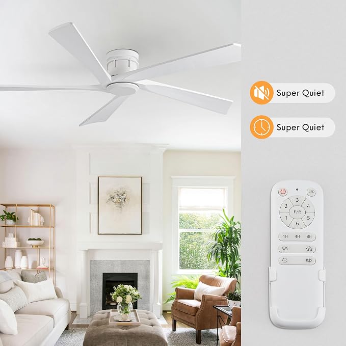 EKIZNSN 72 Inch Outdoor Ceiling Fan, White | No Light, White Blades, White Finish