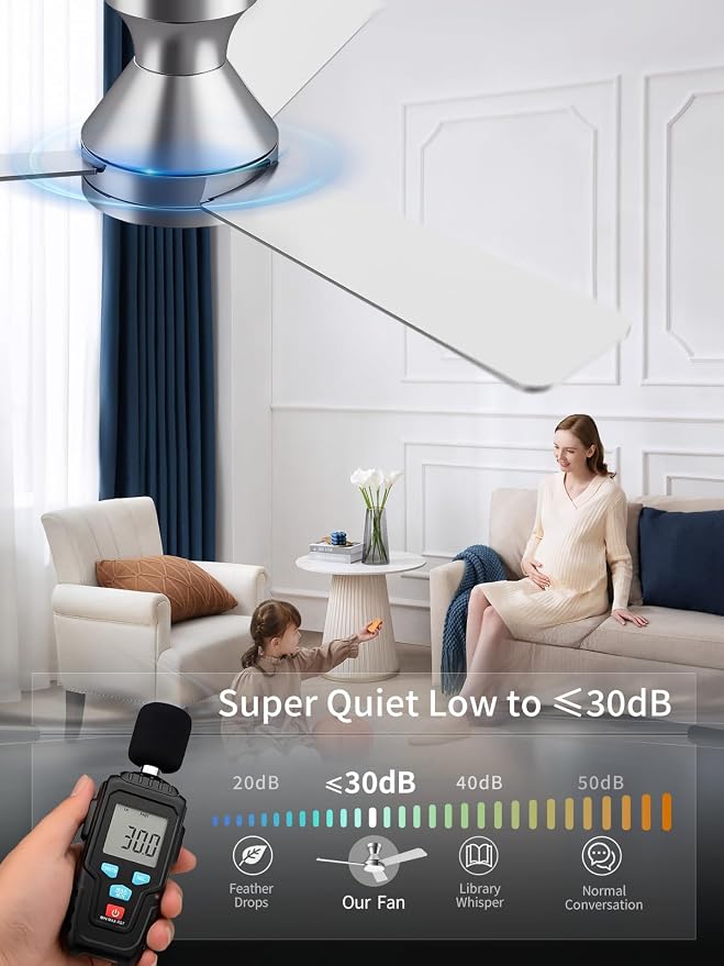 LANMEL Ceiling Fan with Light, Modern Flush Mount Low Profile with Remote Control, Reversible, 3CCT Dimmable, Quiet,LED for Bedroom, Living Room, Indoor/Outdoor Patio Use 42 Inch Silver