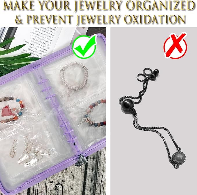 Bracelet Holder Travel Jewelry Organizer Case Transparent Jewelry Storage Book for Earring Necklace Ring with Small Clear Zippered Pouch
