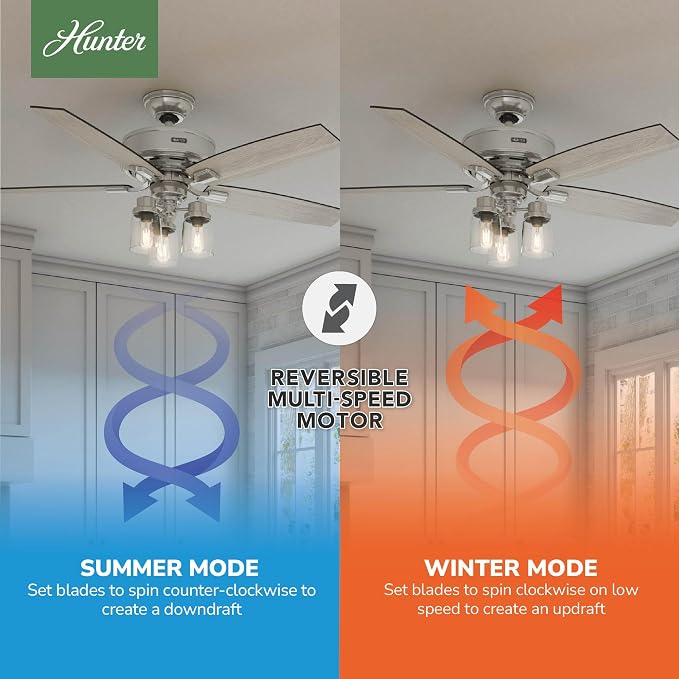 Hunter Bennett, Indoor, Ceiling Fan, Quiet, 52 inch, Brushed Nickel