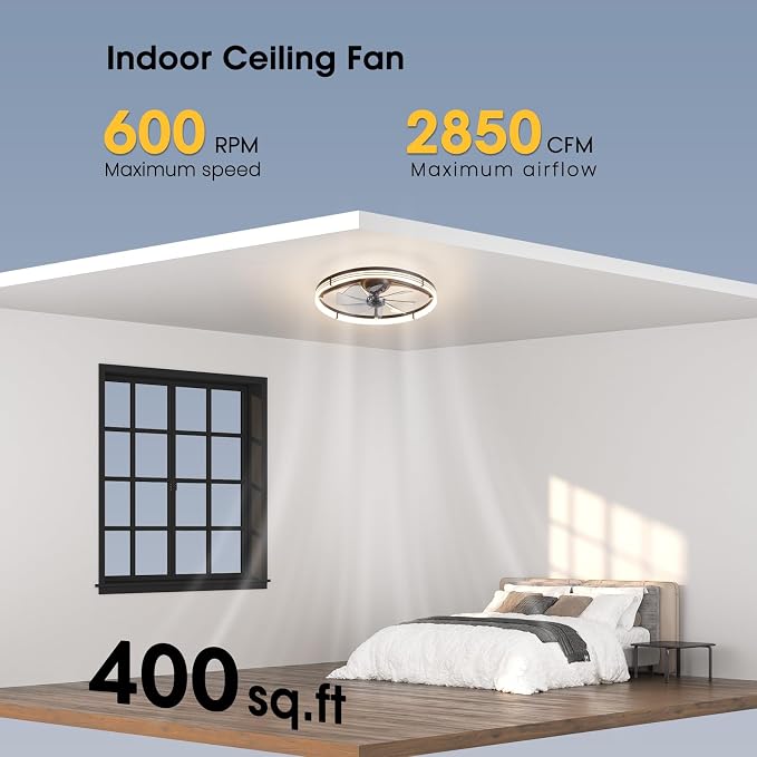 LUDOMIDE 24 Inch Ceiling Fans with Lights and Remote, Modern Low Profile Ceiling Fan, Dimmable LED Light, Quite Reversible DC Motor, 6 Wind Speeds Flush Mount Ceiling Fans for Bedroom Indoor