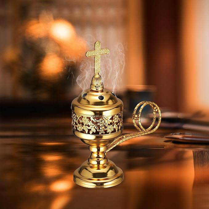 Decorative Palm Tree Incense Burner, Gold Metal Design (Gold-F008)