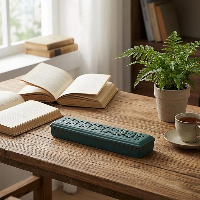 CEREMONY Incense Holder for Sticks, Ceramic Insence-Stick Holder Ash Catcher, Incense Holder Timkburner for Meditation Yoga Spa Room Incense Holder (Lever Green)