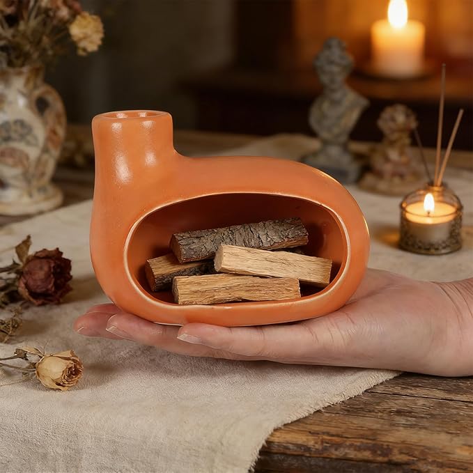 Palo Santo Holder, Modern Chimney Ceramic Incense Burner with Ash Catcher for Yoga, Meditation, Home Fragrance & Cleansing, Burning Palo Santo Sticks, Cone Incense, Resin, Sage, Ideal Gifts for Mom