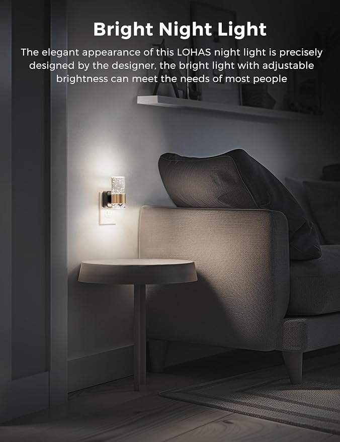 L LOHAS LED Night Light, Decorative Night Lights Plug into Wall | 2 Pack Dimmable Night Light,Auto Light Sensor,Bright White 5000K,Wall Sconce-style Design Nightlight,Bathroom,Bedroom,Hallway