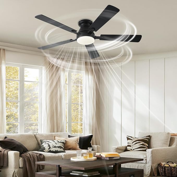 Ayaoty 54 inch Ceiling Fans with Lights and Remote, Low Profile Ceiling Fan with Light, Flush Mount, Reversible, 3CCT, Dimmable, Noiseless, White Ceiling Fan for Bedroom, Indoor/Outdoor Use