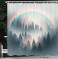 Ambesonne Grey Shower Curtain, Art Delicate Rainbow with Foggy Woods Scenery of Wild Nature Mountains Print, Cloth Fabric Bathroom Decor Set with Hooks, 69" W x 70" L, Multicolor Dark Teal
