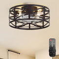 Conciseer 20 Inch Caged Ceiling Fans with Lights and Remote, Flush Mount, Low Profile 7 Blades, 6 Speed Reversible Quiet DC Motor for Bedroom, Kitchen and Living Room, Brown