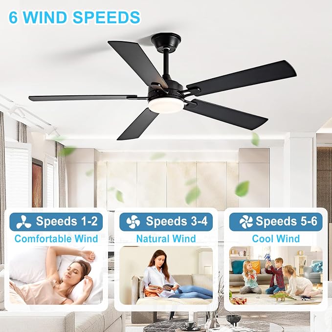 Depuley 52-inch Ceiling Fan with Light: Black Ceiling Fan for Living Room Indoor Outdoor - Modern Ceiling Fan with Remote Control 3CCT Dimmable Noiseless 5 Reversible Walnut Blades 6 Speeds Timer