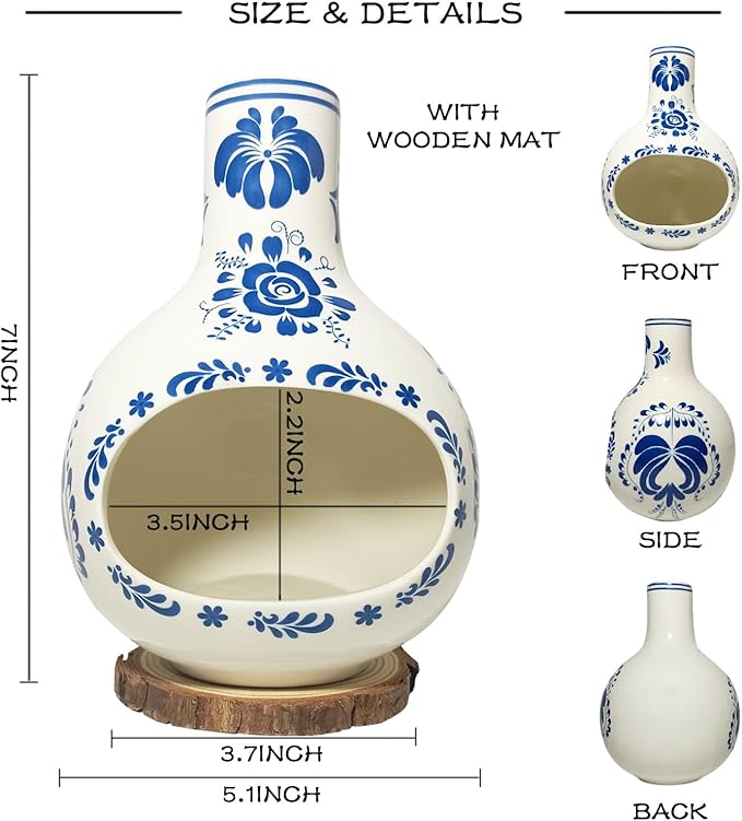 Palo Santo Burner Handmade Palo Santo Holder with Wooden Mat, Talavera Mexican Pottery Decor for Home, Meditation and Energy Cleansing, Sage Holder for Burning, Christmas Yoga Spa Gift
