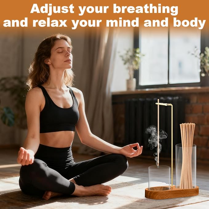 Glass Incense Holder, 3 in 1 Incense Sticks Burner Holder with Storage, Hang Upside Down Incense Holder for Sticks with Glass Ash Catcher for HolderBedroom House Yoga Meditation Zen