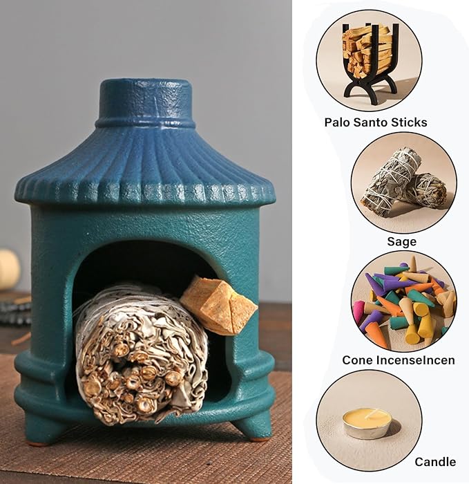 Palo Santo Holder Handmade Ceramic Burner, Mini Chimenea Incense Dish for Palo Santo Sticks, Sage Holder for Burning, Meditation Smudging Home Decor