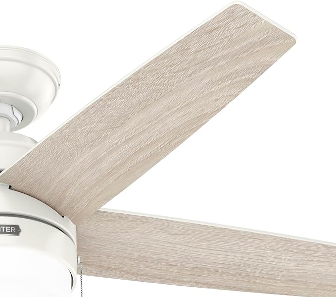 Hunter Bardot, Indoor, Ceiling Fan, Modern, 5 Blades, 44 inch, Fresh White | with LED Light and Pull Chain, Standard Mount, For Bedroom, Living Room, Kitchen, 52494