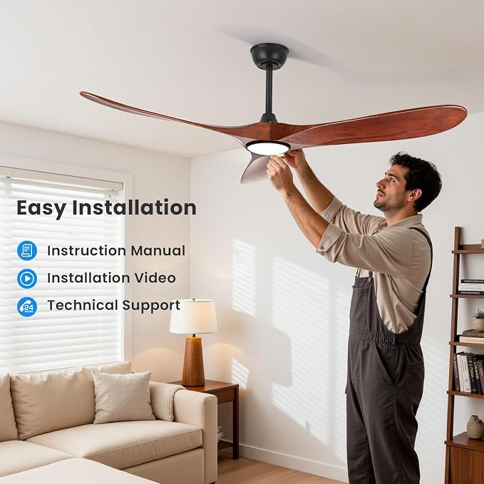 heimo 52 Inch Ceiling Fan with Light and Remote,Wood Outdoor Ceiling Fans with Lights Dimmable for Bedroom Living Room Patios Kitchen Modern 3 Blade Propeller Indoor Fan (Walnut)