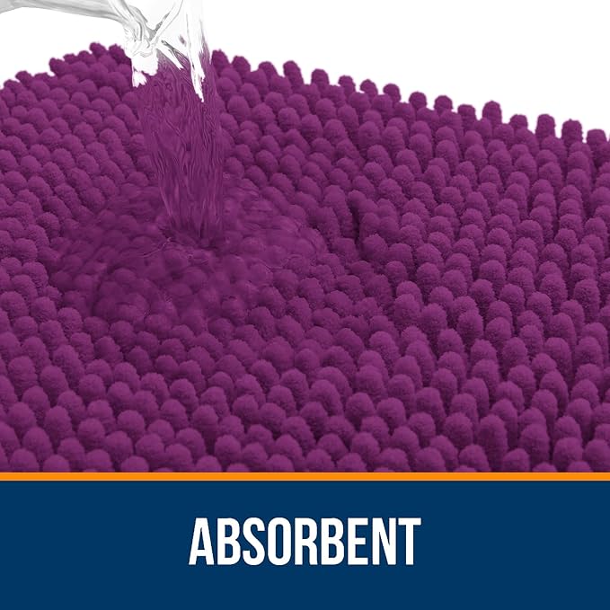 OLANLY Bathroom Rugs 32x20, Extra Soft Absorbent Chenille Bath Rugs, Rubber Backing Quick Dry, Machine Washable Bath Mats for Bathroom Floor, Tub and Shower, Home Decor Accessories, Purple